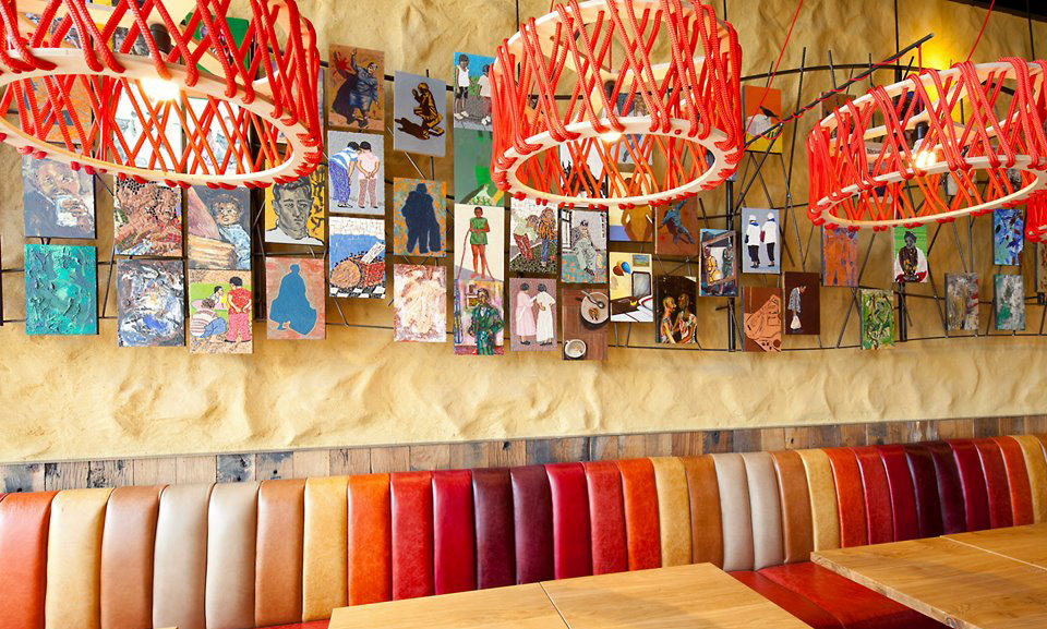 Undulated clay finish. Nando's restaurant in York. Courtesy of Nando's