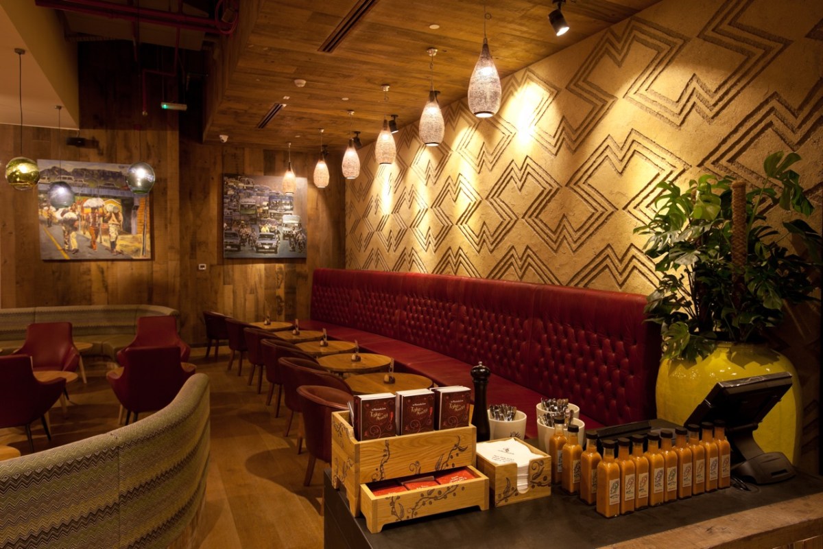 Carved clay wall, geometric pattern, Nando's restaurant in Abu Dhabi World Trade Centre, UAE