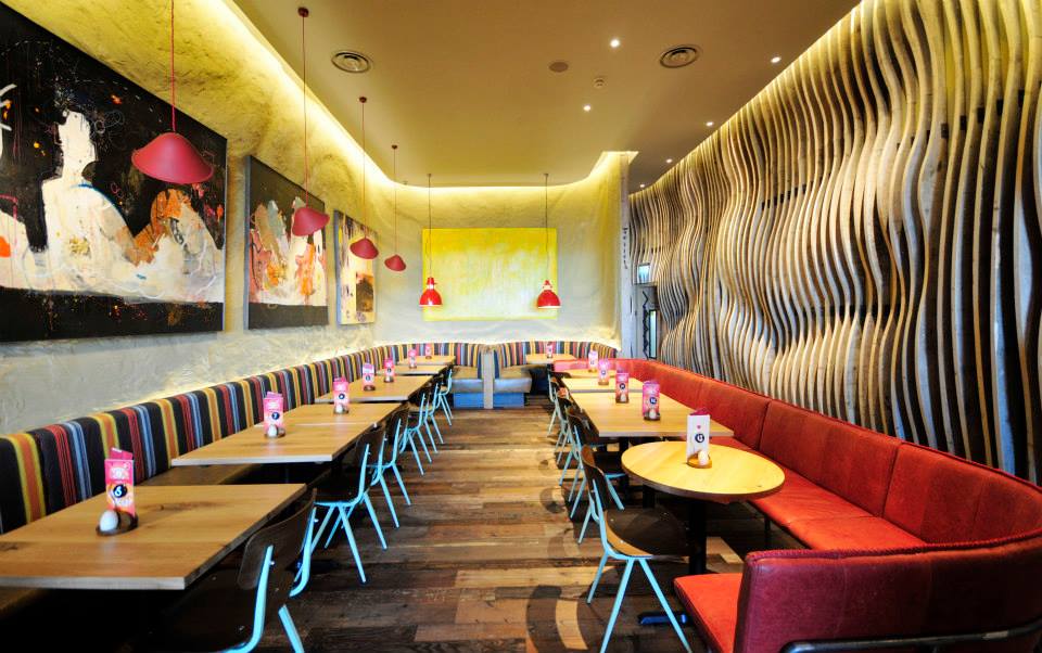 Undulated clay finish, Nando's restaurant in Bristol