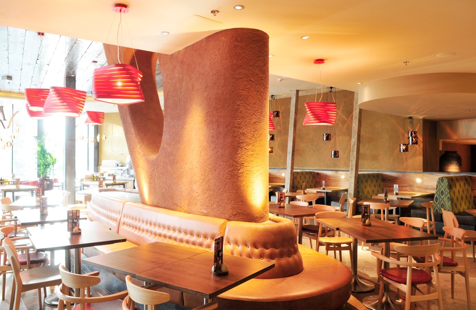 Rough clay finish, Nando's Bullring restaurant in Birmingham