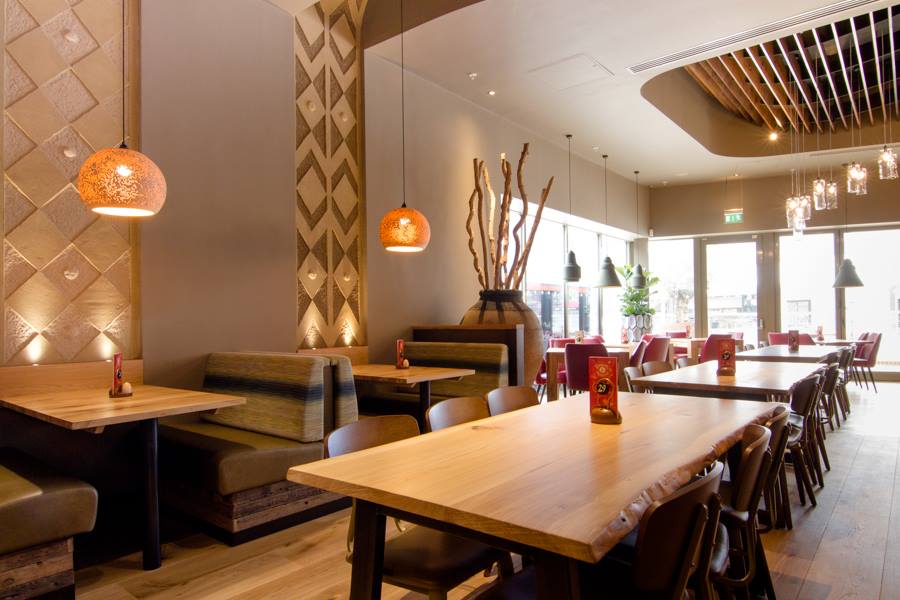 Carved clay walls and ceiling, Nando's restaurant in West Bromwich