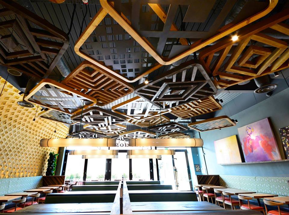 Embossed clay wall, Nando's restaurant in Hereford